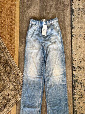 Mila Rosabella Faux Denim Print Jogger Pant NWT S Light Blue